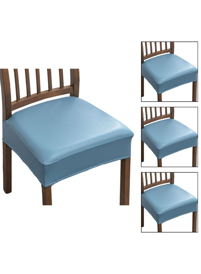 جيه زد اس مجموعة أغطية كراسي JZS، غطاء مقعد مقاوم للماء لكراسي غرفة الطعام، 4 قطع من أغطية كراسي الطعام المصنوعة من جلد البولي يوريثان، واقي مقعد كرسي قابل للغسل، غطاء ناعم قابل للتمدد لكراسي الطعام، مع فجوات خلفية، أزرق سماوي - Image 1