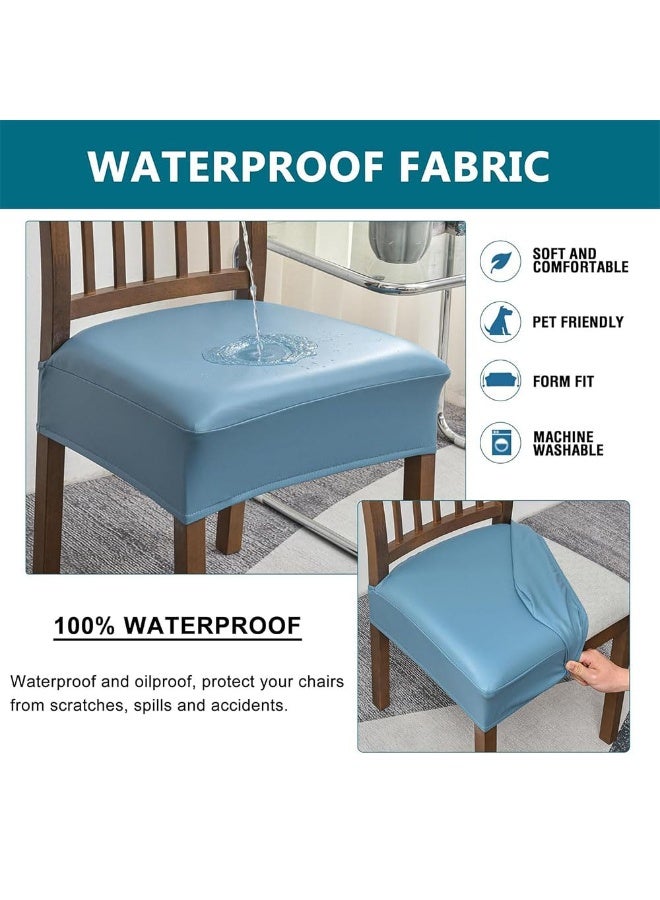 جيه زد اس مجموعة أغطية كراسي JZS، غطاء مقعد مقاوم للماء لكراسي غرفة الطعام، 4 قطع من أغطية كراسي الطعام المصنوعة من جلد البولي يوريثان، واقي مقعد كرسي قابل للغسل، غطاء ناعم قابل للتمدد لكراسي الطعام، مع فجوات خلفية، أزرق سماوي - Image 4
