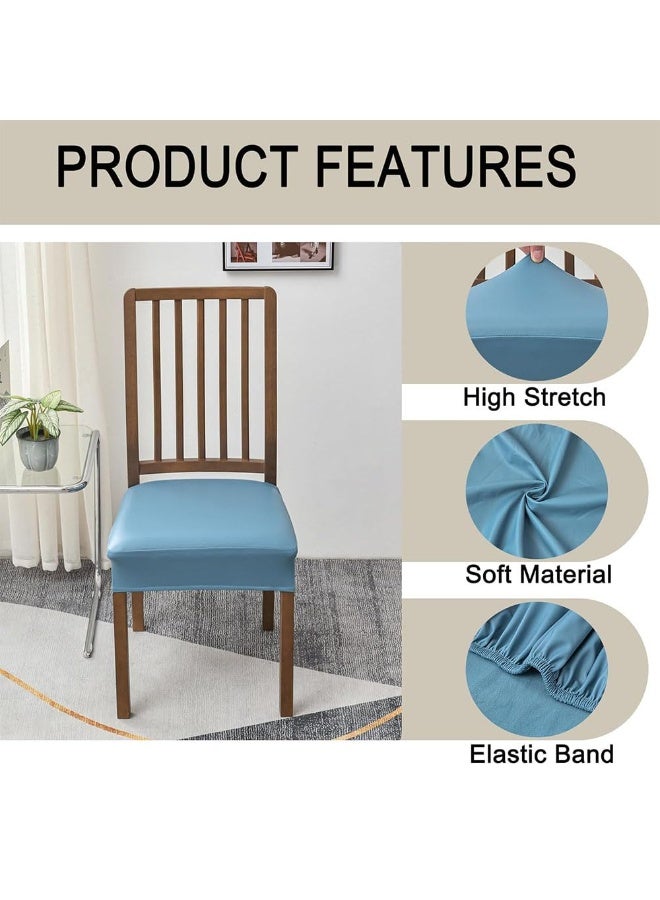 جيه زد اس مجموعة أغطية كراسي JZS، غطاء مقعد مقاوم للماء لكراسي غرفة الطعام، 4 قطع من أغطية كراسي الطعام المصنوعة من جلد البولي يوريثان، واقي مقعد كرسي قابل للغسل، غطاء ناعم قابل للتمدد لكراسي الطعام، مع فجوات خلفية، أزرق سماوي - Image 3