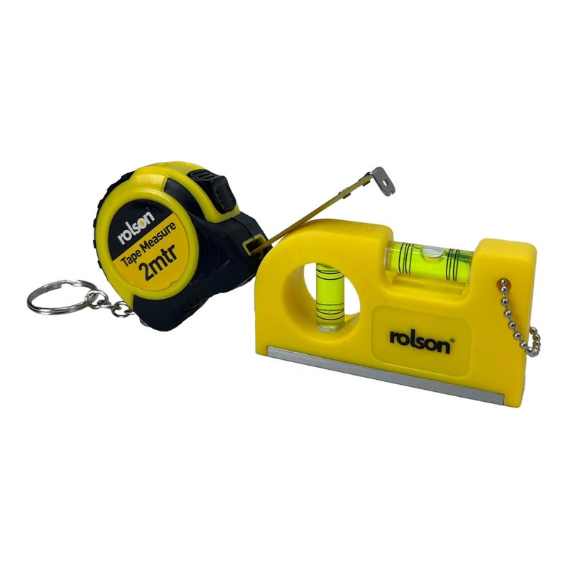 Magnetic Pocket Level & 2m Tape Measure 54108 | Compact Measuring Tool with Magnetic Base, Belt Clip & Keyring