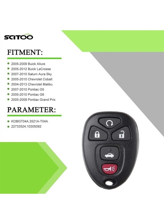 SCITOO - Keyless Entry Remote Start Car Key Fob for 22733524 KOBGT04A Malibu Cobalt G5 G6 Grand Prix Lacrosse Allure 5 Button key clicker - Image 1