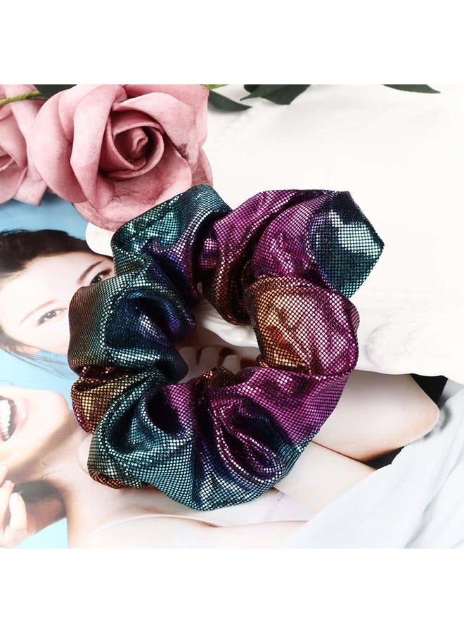 Amyzor 4pcs Shiny Metallic Hair Scrunchies, Women Girls Mermaid Hair Scrunchie Elastics Ponytail Holder Hair Bands Ties Ropes Headwear Hair Accessories for Gym Dance Party Club, Assorted Colors Scrunchies - Image 5