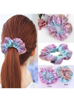 Amyzor 4pcs Shiny Metallic Hair Scrunchies, Women Girls Mermaid Hair Scrunchie Elastics Ponytail Holder Hair Bands Ties Ropes Headwear Hair Accessories for Gym Dance Party Club, Assorted Colors Scrunchies  - Image 4