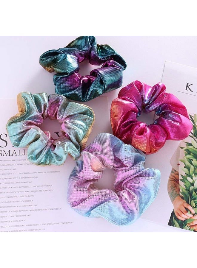 Amyzor 4pcs Shiny Metallic Hair Scrunchies, Women Girls Mermaid Hair Scrunchie Elastics Ponytail Holder Hair Bands Ties Ropes Headwear Hair Accessories for Gym Dance Party Club, Assorted Colors Scrunchies - Image 2