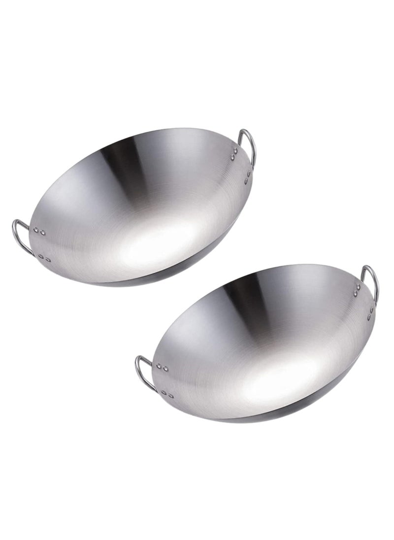 ECVV | 2PCS | Stainless Steel Wok Pan Stir Fry Pan Deep Frying Wok Nonstick Frying Skillet with Double Handles Flat Bottom Wok Chinese Cooking Wok 30cm/11.81 inch - pzsku/Z75BFC10E3F51FBA02DFCZ/45/_/1739789319/13298feb-a633-44c0-8725-467dcc1f584c