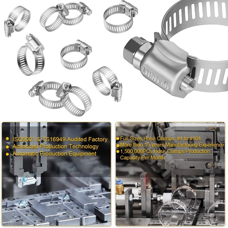 WIN-LONG Stainless Steel Hose Clamps - 16 Pack Worm Gear Drive Hose Clamps SAE 12 Clamping Range of 1/2'' to 1-1/4'' (14mm-31mm) for Automotive Plumbing, 1/2 Inch, 3/4 Inch, 1 Inch Clamps - Image 5