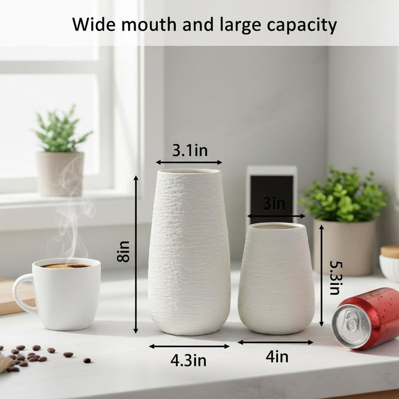 LIFFY Ceramic Flower Vase Set of 2, Home Decor Simple Modern Stereo Grain Table Decorative Vases for Dinning Room, Living Room, Bathroom, Office, Coffee Desk, Fireplace, Gift for Mother, Wife - Image 3