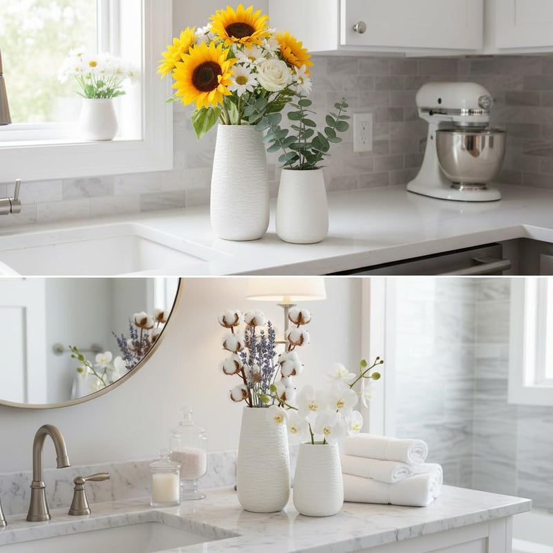LIFFY Ceramic Flower Vase Set of 2, Home Decor Simple Modern Stereo Grain Table Decorative Vases for Dinning Room, Living Room, Bathroom, Office, Coffee Desk, Fireplace, Gift for Mother, Wife - Image 5