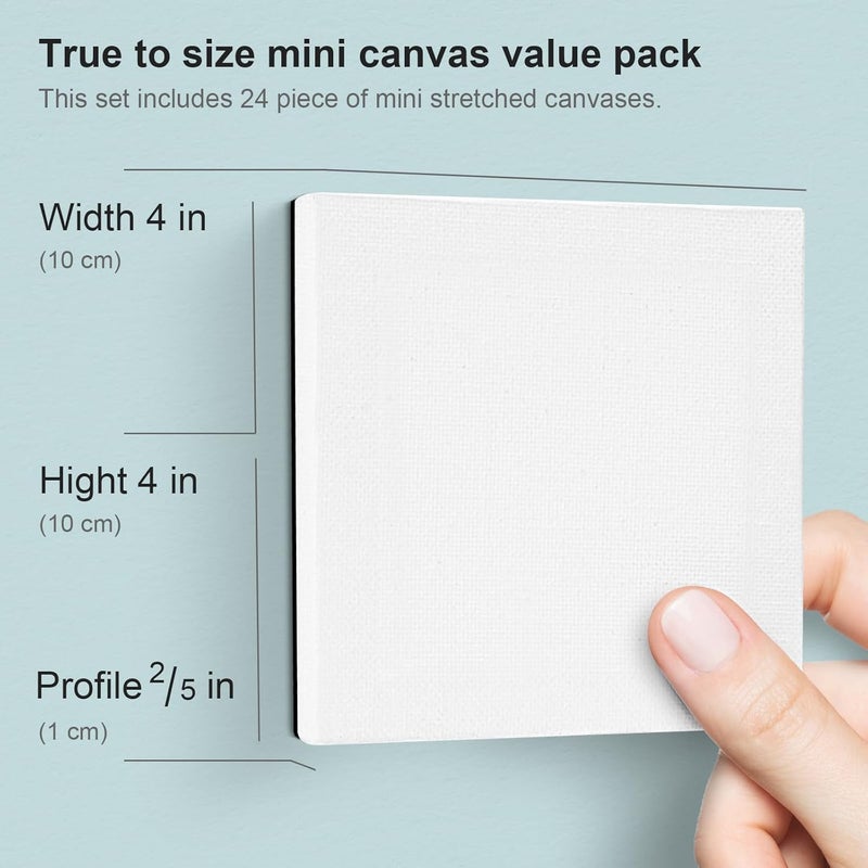 AUREUO Mini Magnetic Stretched Canvas 4x4 Inch / 24 Pack - Small Square Wrapped Halloween Canvas Board with Magnet Back, Art Gift Set Tiny Framed Bulk Pack Canvases for Acrylic Painting & Craft - Image 2