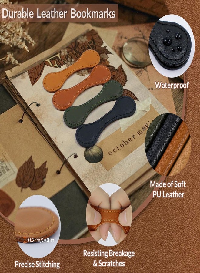 JIXZEN 4 PCS Magnetic Leather Bookmarks for Reading Women, Men, Teachers & Book Lovers - Timeless Design in Light Brown, Dark Brown, Vintage Green, Black - Image 4