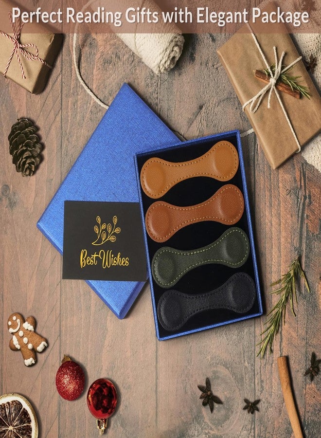 JIXZEN 4 PCS Magnetic Leather Bookmarks for Reading Women, Men, Teachers & Book Lovers - Timeless Design in Light Brown, Dark Brown, Vintage Green, Black - Image 3