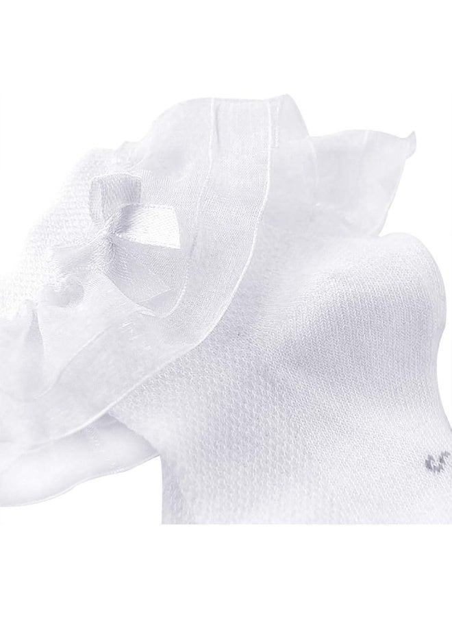 Looching Looching Baby Toddlers Girls White Cotton Princess Style Ruffles Lace Top Frilly Mesh Socks with Bowknot Pack of 6  - Image 4