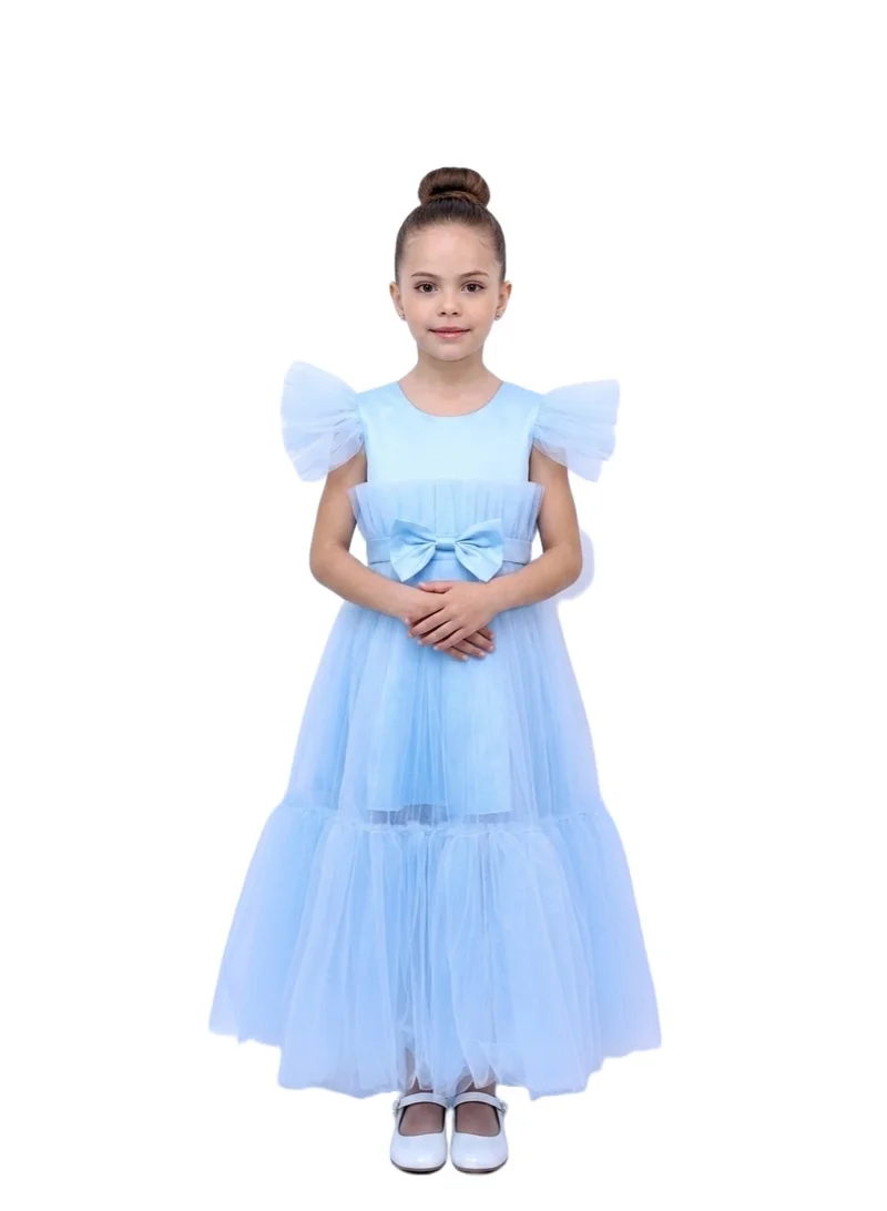 بيداني Ruffled Puff Sleeve Princess Dress - Sky Blue