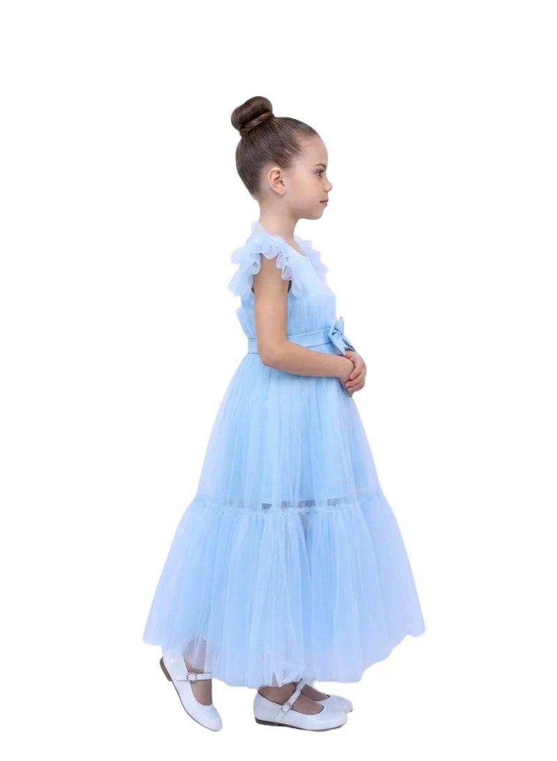 بيداني Ruffled Puff Sleeve Princess Dress - Sky Blue