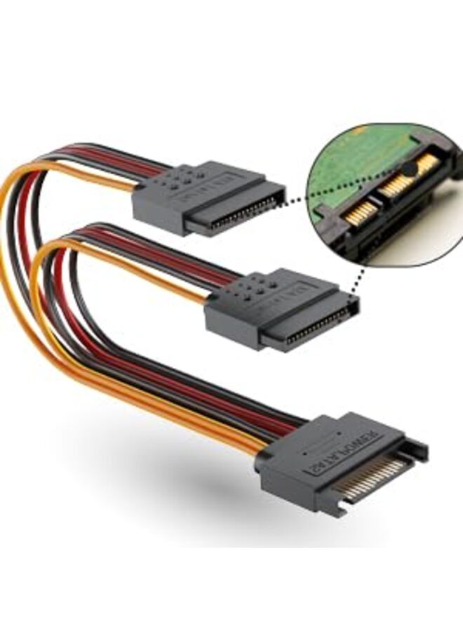 LAMAY 2PCS 15 Pin SATA Power Splitter Cable, 7.8 Inch Sata Male to 2X Female Cabl0e for HDD SSD Optical Drives - Image 4