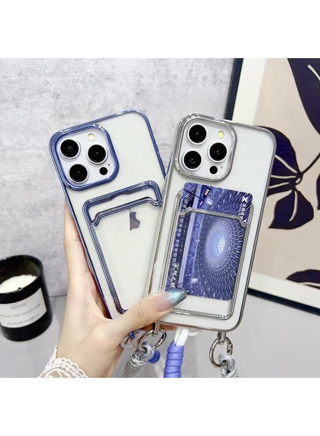 S-TOP Case For iPhone 13 Pro Max Plating Clear TPU Phone Case with Card Slot & Strap - Image 3
