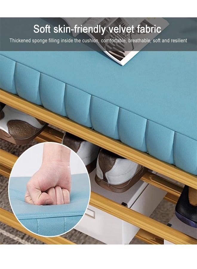 Generic Shoe Storage Bench - Entryway Shoe Organizer with Velvet Seat, Gold Metal Frame - Stylish and Functional Shoe Rack, Easy Assembly - Space-Saving Solution for Organized Shoe Collection  - Image 4