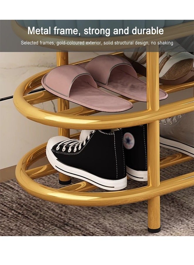 Generic Shoe Storage Bench - Entryway Shoe Organizer with Velvet Seat, Gold Metal Frame - Stylish and Functional Shoe Rack, Easy Assembly - Space-Saving Solution for Organized Shoe Collection  - Image 3