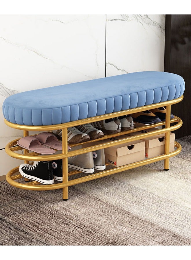 Generic Shoe Storage Bench - Entryway Shoe Organizer with Velvet Seat, Gold Metal Frame - Stylish and Functional Shoe Rack, Easy Assembly - Space-Saving Solution for Organized Shoe Collection  - Image 2