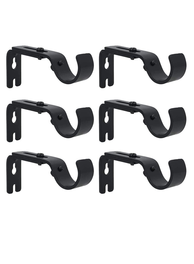 Curtain Rod Bracket Adjustable Fits up to 1 inch Curtain Rod Set of 6 Sturdy Extendable Curtain Rod Holder Metal Single Rod Bracket for Wall Black - Image 1