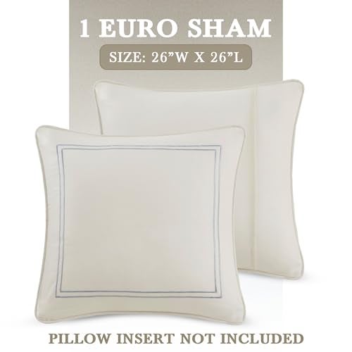 Harbor House Modern Fashionable Design Euro Sham European Square Decorative Pillow Cover, Zipper Closure (Pillow Insert NOT Included), 26x26, Chelsea Ivory - Image 2