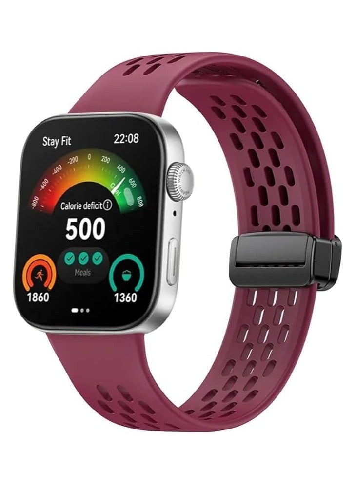 Silicone Band Compatible with Huawei Watch Fit 3 Strap, Soft Sport Replacement Wristband with Magnetic Buckle Compatible for Huawei Fit 3 Smartwatch Fitness Accessories(Wine red)