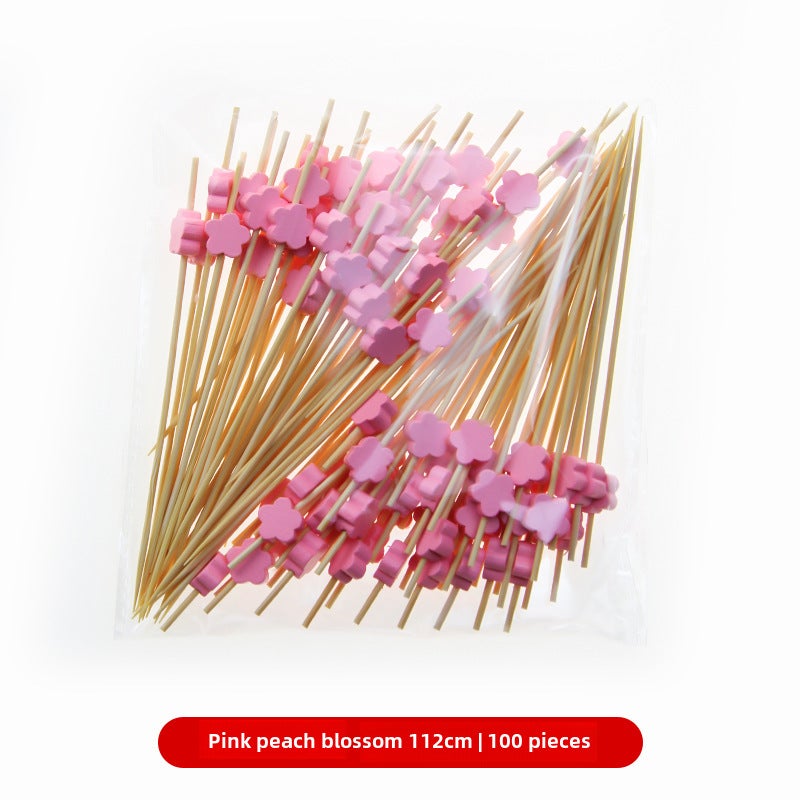 Bamboo Fruit Skewers Artistic Picks Cocktail Sticks Pink peach blossom 