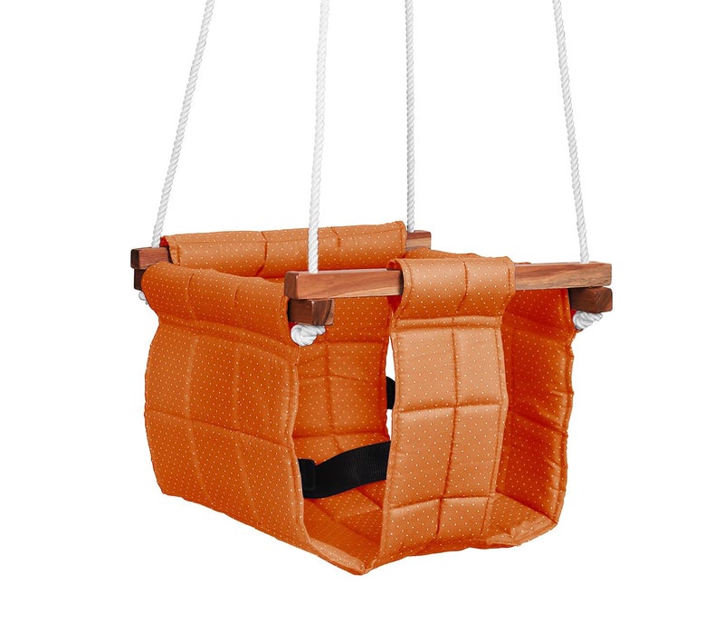 ASHISH Swing for Kids | Indoor/Outdoor Garden Swing | Cradle for 8 to 36 Months | Cotton and Wood Material | Height 114" and Length 8.5" (Orange) - Image 1