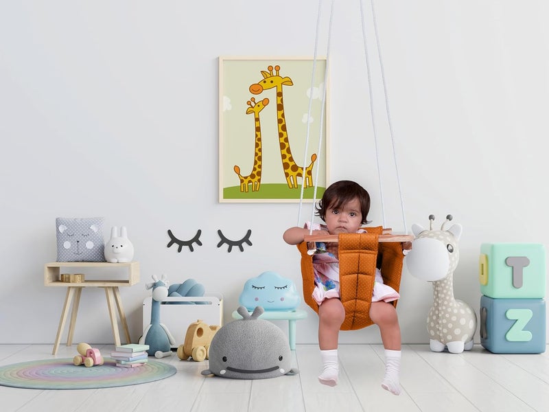 ASHISH Swing for Kids | Indoor/Outdoor Garden Swing | Cradle for 8 to 36 Months | Cotton and Wood Material | Height 114" and Length 8.5" (Orange) - Image 3