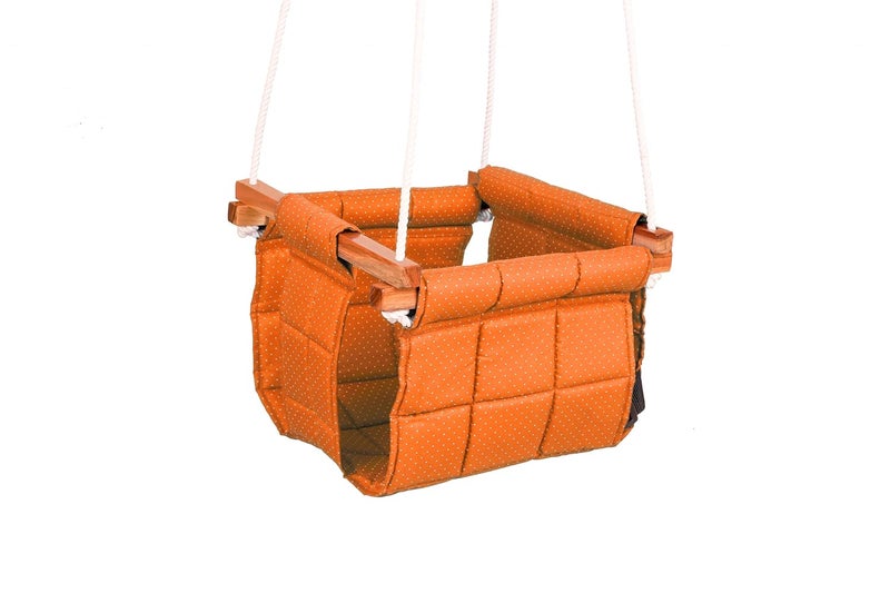 ASHISH Swing for Kids | Indoor/Outdoor Garden Swing | Cradle for 8 to 36 Months | Cotton and Wood Material | Height 114" and Length 8.5" (Orange) - Image 2