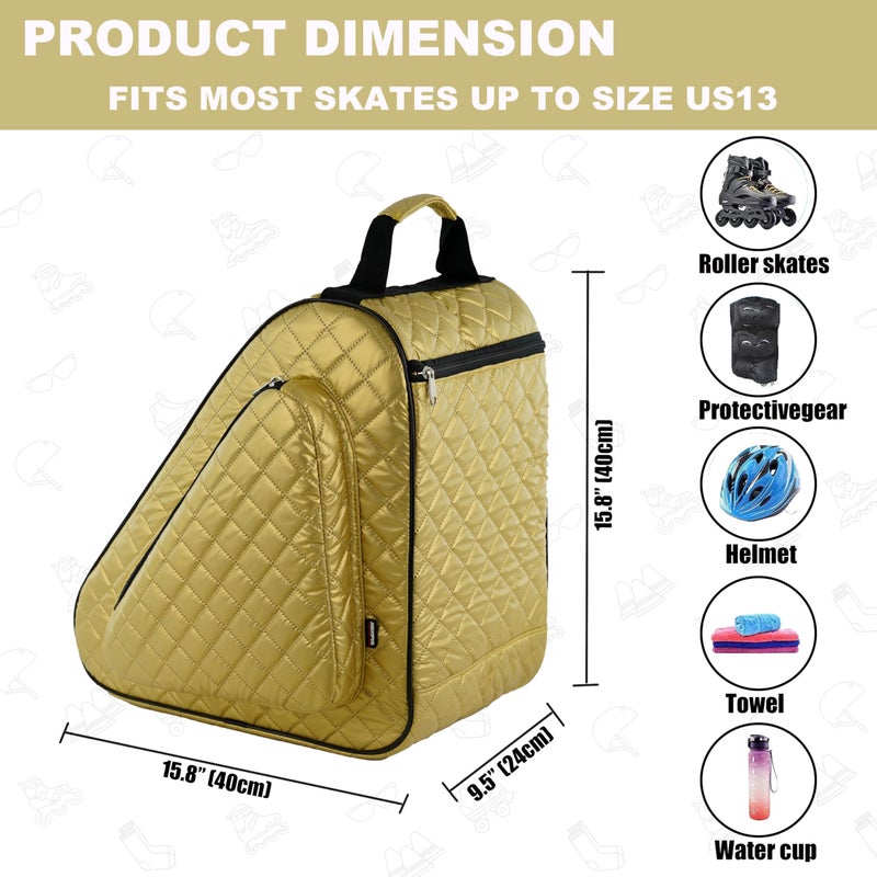 HEXIFUL Skate Bag to Carry Ice Skates, Inline Skates, Roller Skates and Quad Skates for Both Kids and Adults (Gold/Black 022) - Image 4