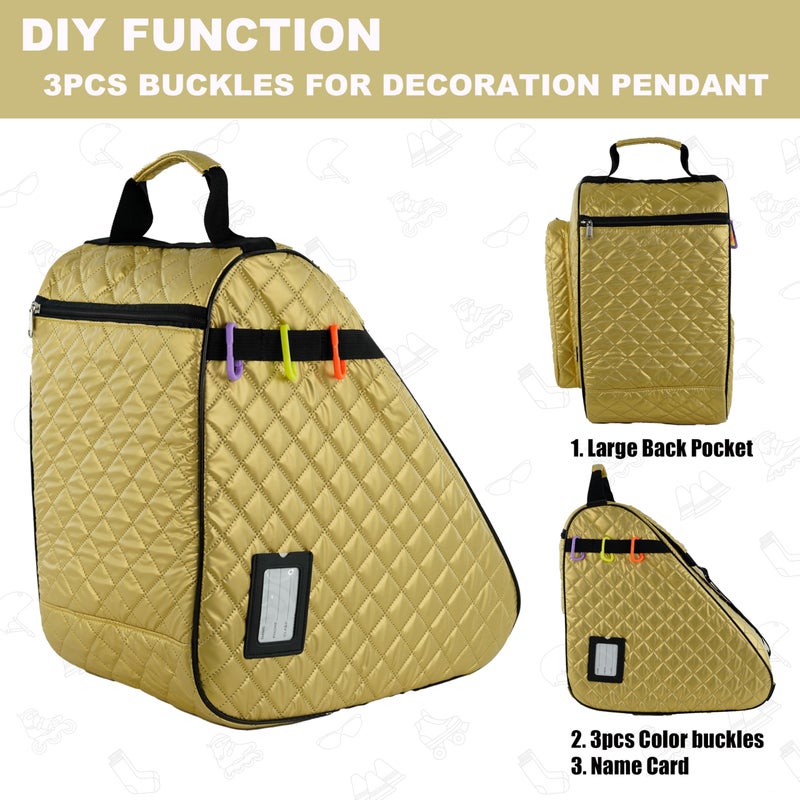 HEXIFUL Skate Bag to Carry Ice Skates, Inline Skates, Roller Skates and Quad Skates for Both Kids and Adults (Gold/Black 022) - Image 5