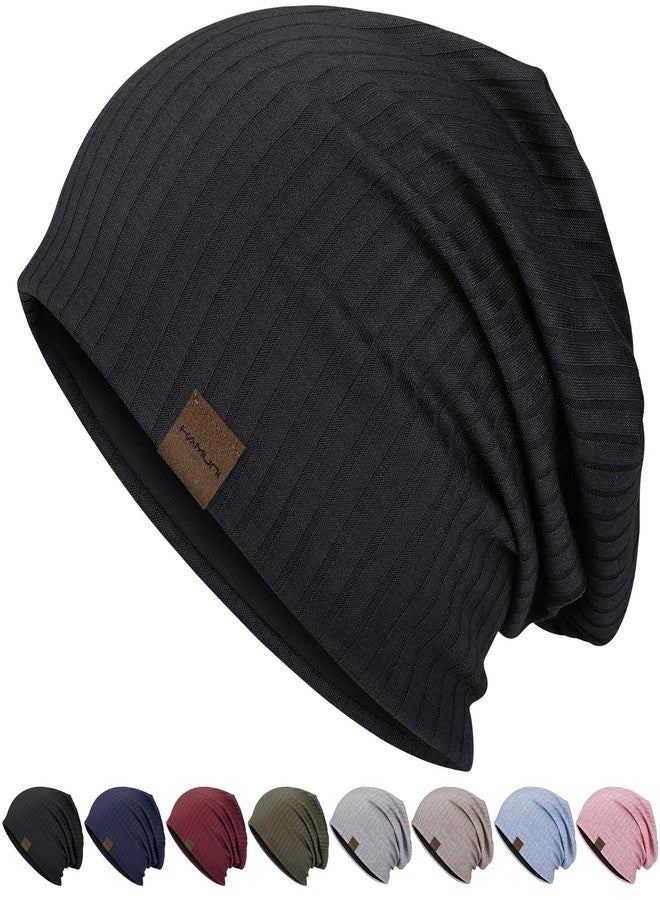 HAMUNI Slouchy Beanie for Men Women Soft Lightweight Running Beanie Hat Chemo Cap Skull Cap (US, Alpha, One Size, Black) - Image 1