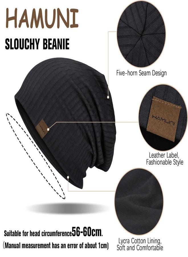 HAMUNI Slouchy Beanie for Men Women Soft Lightweight Running Beanie Hat Chemo Cap Skull Cap (US, Alpha, One Size, Black) - Image 2