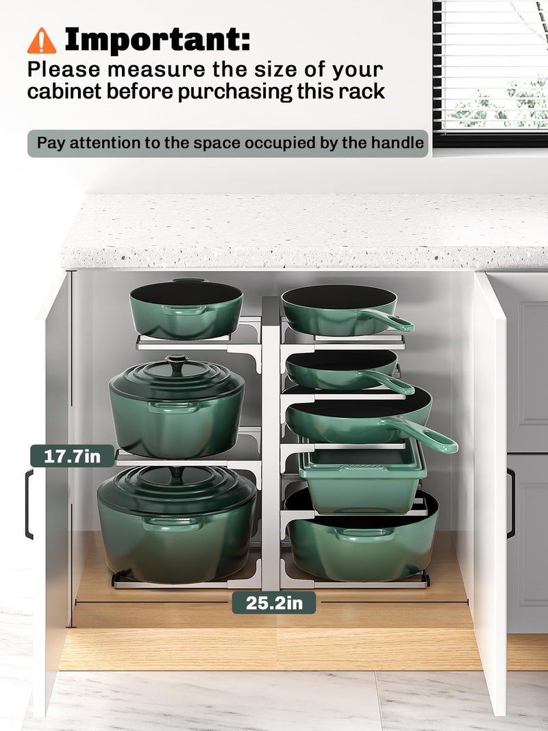 MUDEELA 8-Tier Pots and Pans Organizer under Cabinet, 15.83" Height Heavy Duty Pot Pan Organizer Kitchen Cabinet Organization and Storage, Adjustable Pot Rack for Frying Pan, Cast Iron Skillet, Sliver - Image 2