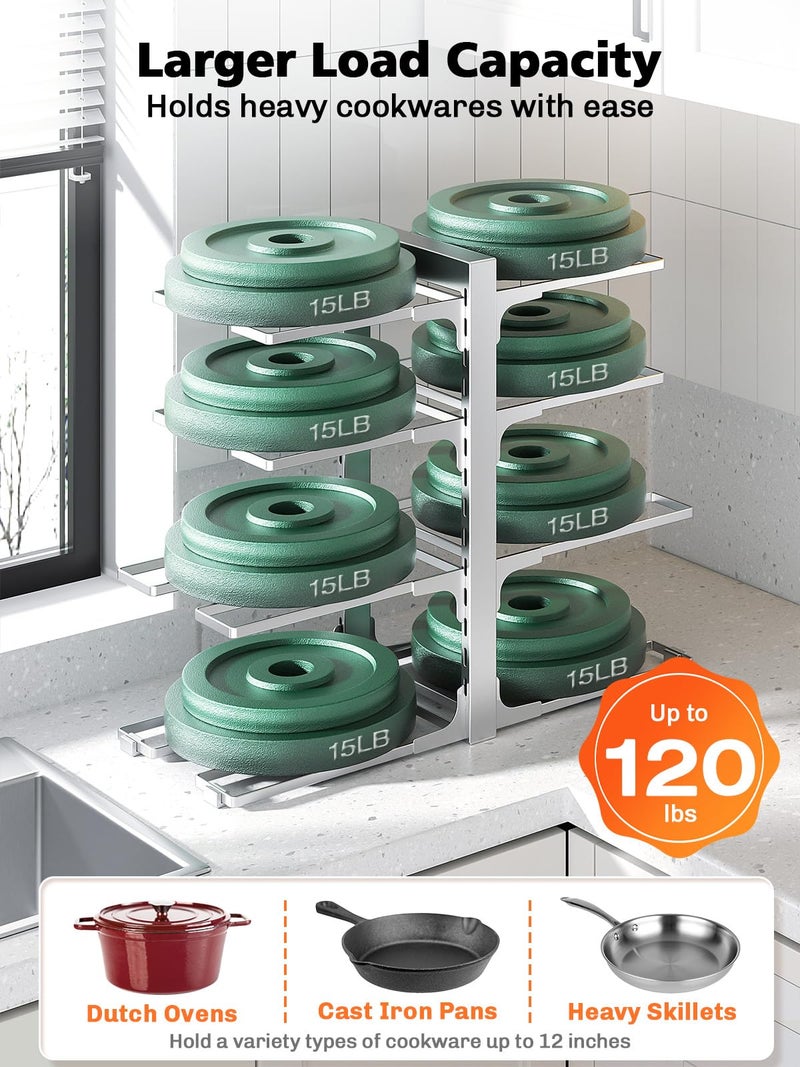 MUDEELA 8-Tier Pots and Pans Organizer under Cabinet, 15.83" Height Heavy Duty Pot Pan Organizer Kitchen Cabinet Organization and Storage, Adjustable Pot Rack for Frying Pan, Cast Iron Skillet, Sliver - Image 4