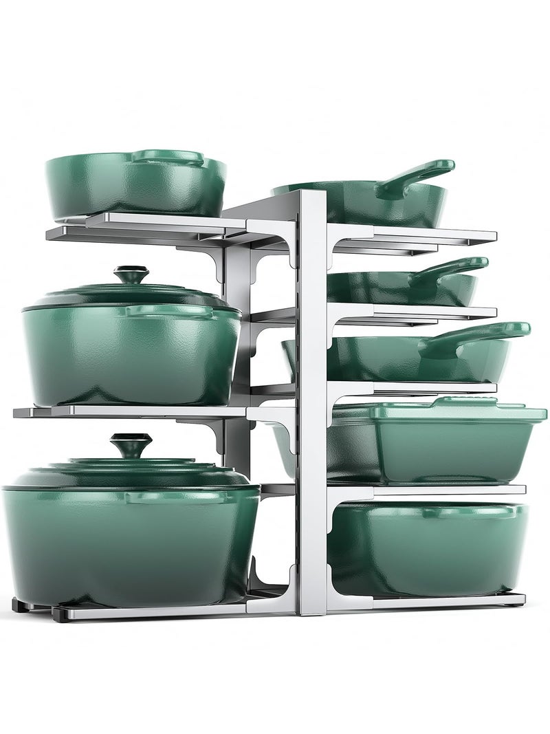 MUDEELA 8-Tier Pots and Pans Organizer under Cabinet, 15.83" Height Heavy Duty Pot Pan Organizer Kitchen Cabinet Organization and Storage, Adjustable Pot Rack for Frying Pan, Cast Iron Skillet, Sliver - Image 1