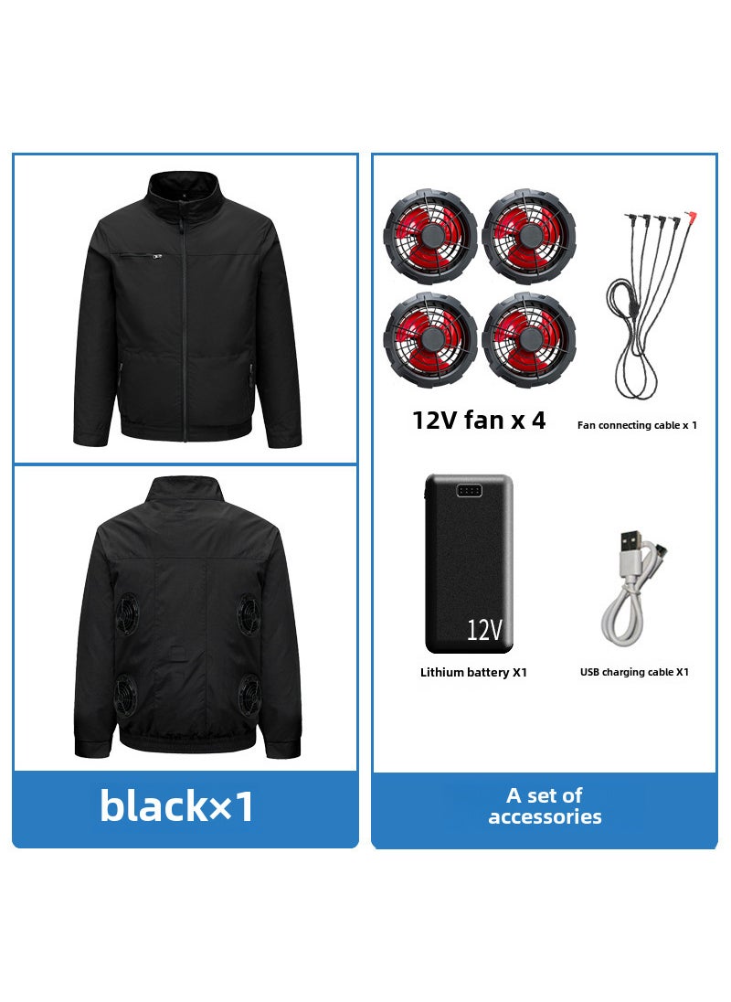 Summer Smart Ventilated Fan Jacket for Men Black 12V4 Fan 12V Battery 