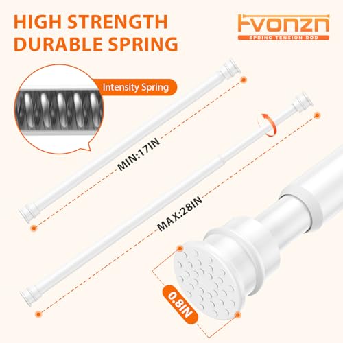 fvonzn Tension Curtain Rod 17 to 28 Inch Adjustable Tension Rods 6 Pack Expandable Spring Tension Rod White No Drilling for Closet Kitchen Cupboard Wardrobe Door Bookshelf DIY Projects - Image 3