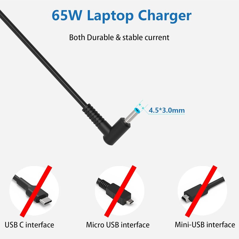 65W 45W شاحن كمبيوتر محمول لـ HP Pavilion x360 11 13 15 17, EliteBook, Chromebook, ProBook, Envy, Spectre, Stream 11 13 14, 250 G6, 255 G7 مزود طاقة مع طرف أزرق - Image 2