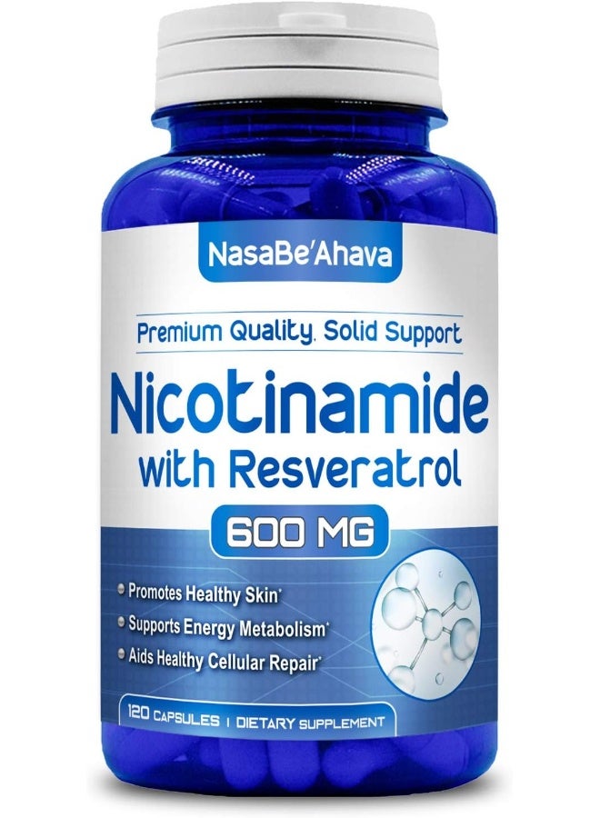 NasaBeahava Nicotinamide With Resveratrol 120 Veggie Capsules Vitamin B3 600Mg (Niacinamide Flush Free) - Image 1