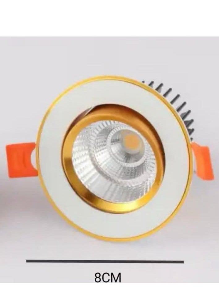 سبوت لايت مقاس القاعده 7 سم  7 واط LED اضاءه اصفر ايطار ذهبي COB