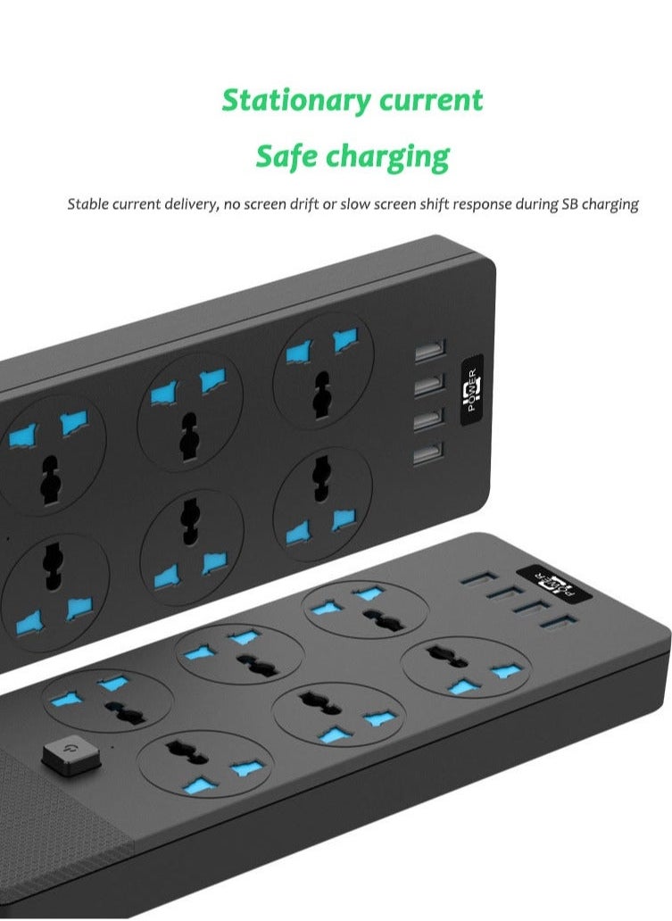 كابتن تيك Power Strip, Surge Protector, Flat Plug Heavy Duty Extension Cord for Home, Office, Dorm, Gaming Room, Black  - Image 2