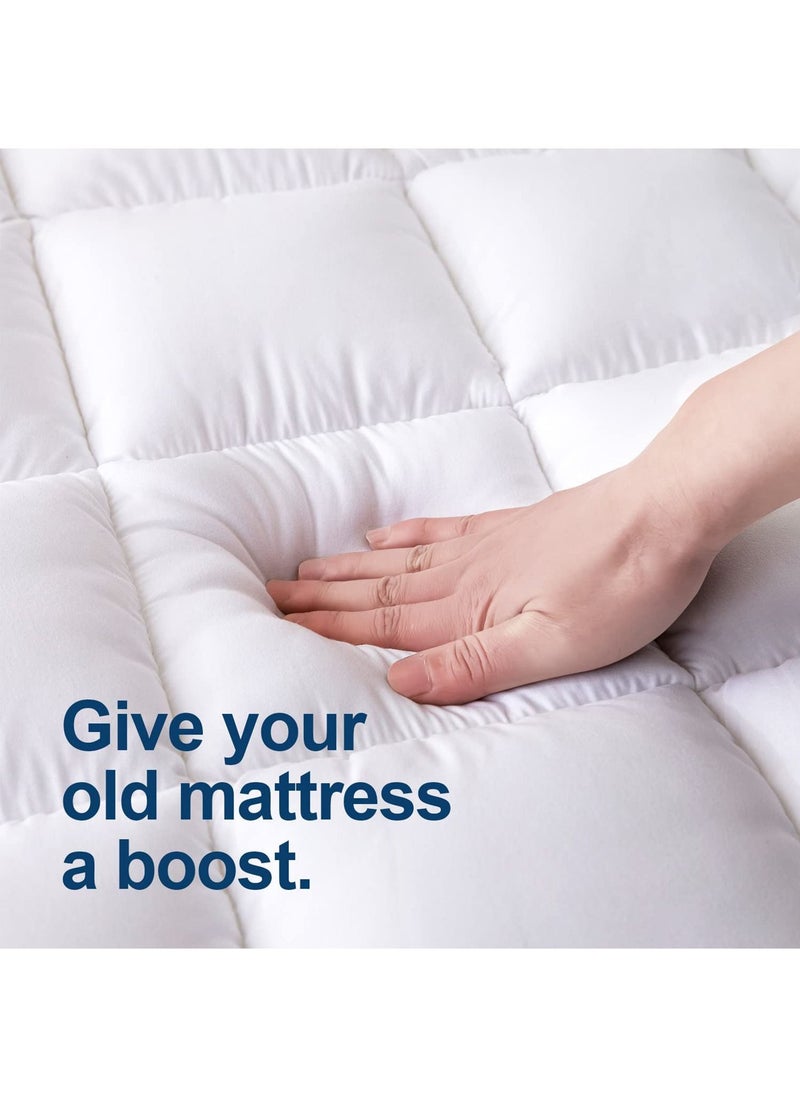 Sleep night - Sleep Night Queen Size Mattress Topper All Season Down Alternative Polyester Filled Fitted Mattress Protector Box Design 180x200cm White - Image 1