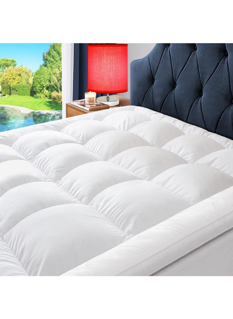 Sleep night - Sleep Night Queen Size Mattress Topper All Season Down Alternative Polyester Filled Fitted Mattress Protector Box Design 180x200cm White - Image 1