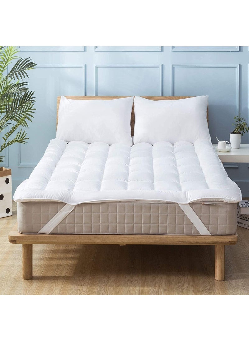Sleep night - Sleep Night Queen Size Mattress Topper All Season Down Alternative Polyester Filled Fitted Mattress Protector Box Design 180x200cm White - Image 1