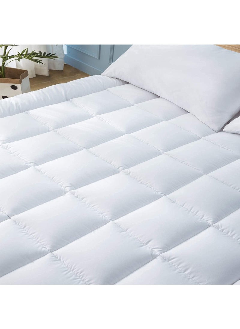 Sleep night - Sleep Night Queen Size Mattress Topper All Season Down Alternative Polyester Filled Fitted Mattress Protector Box Design 180x200cm White - Image 1