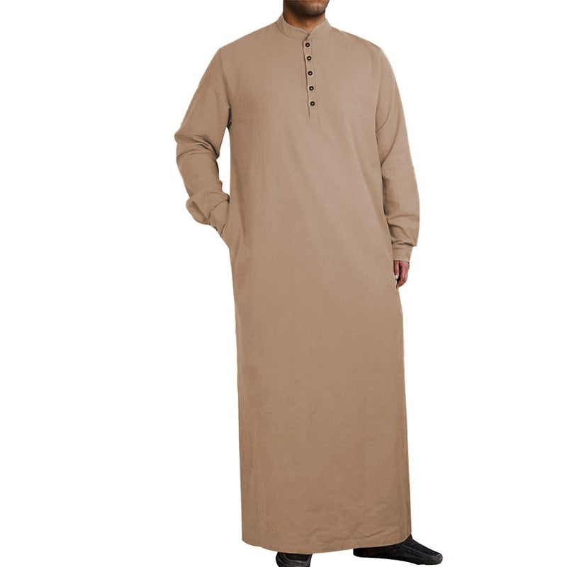 Men's Cotton Kandora Long Robe with Stand Collar - Image 4