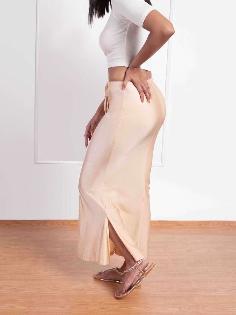 NYKD NYOE01 Seamless Nylon Mermaid Cut Saree Shapewear for Women | Hug Fit Ankle Length Petticoat with Drawstring & Side Slit | Smooth, Defined Shape with No Side Bulges - Beige - Image 2
