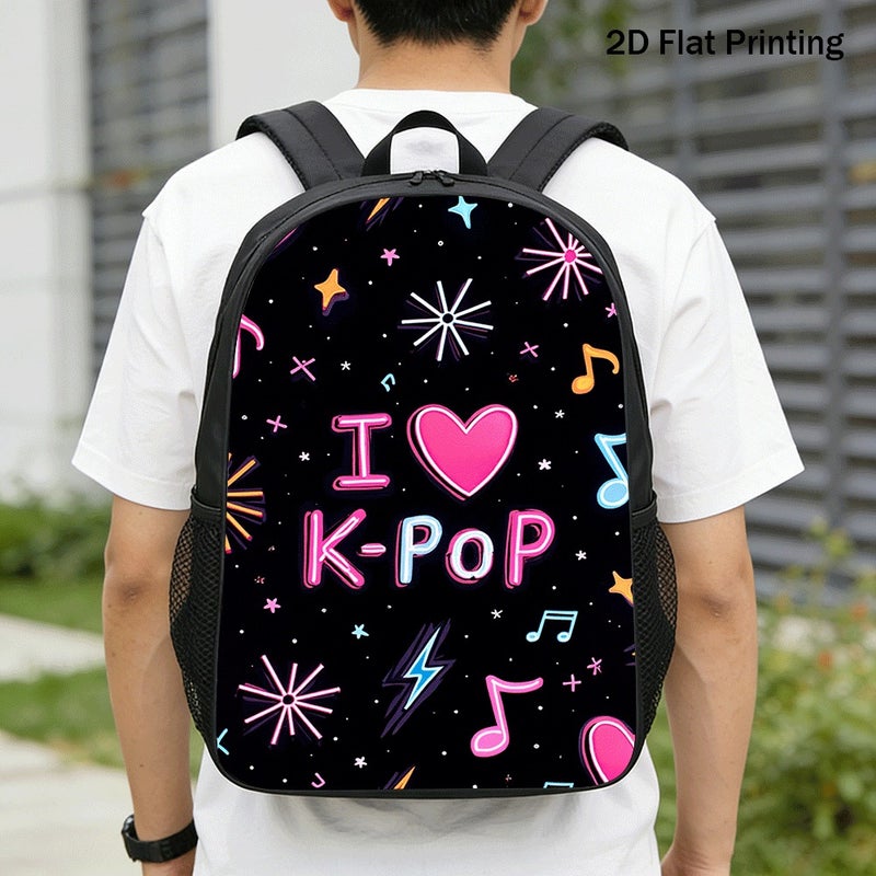 Fashion K Pop Heart Music Pattern Backpack Lightweight Durable 2D Flat Print for outdoor party travel for Teens - Image 1